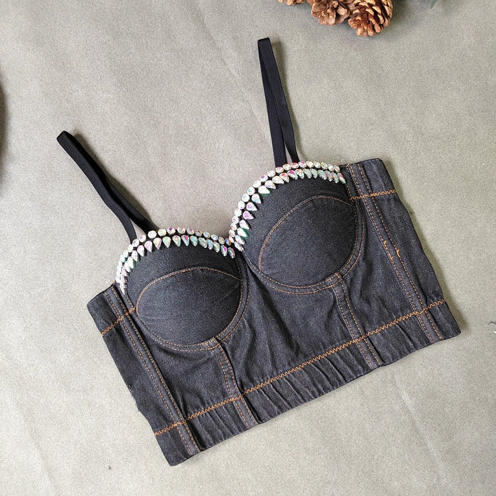 Denim Bustier with Rhinestone's - TayDiane