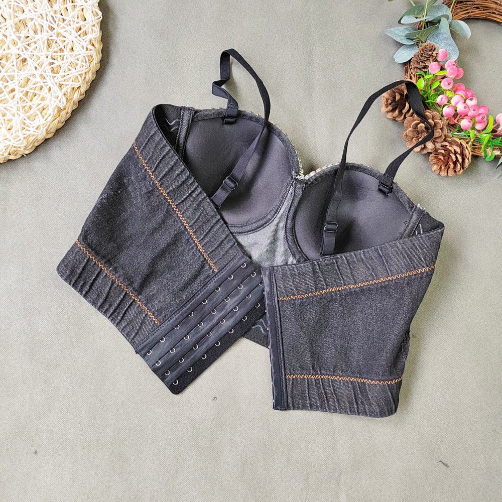 Denim Bustier with Rhinestone's - TayDiane