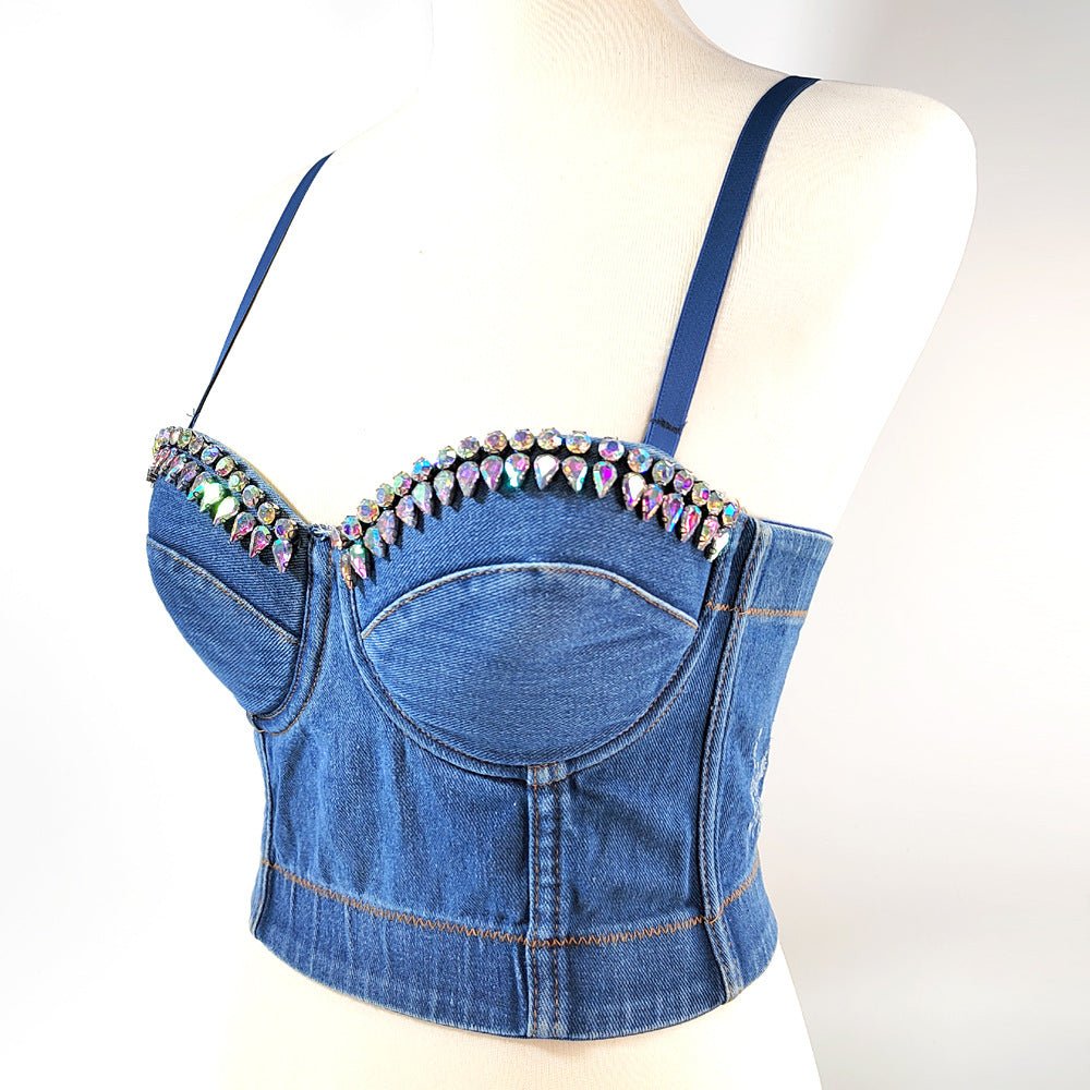 Denim Bustier with Rhinestone's - TayDiane