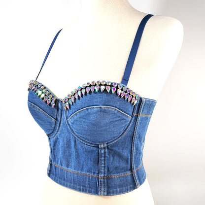 Denim Bustier with Rhinestone's - TayDiane