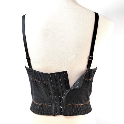 Denim Bustier with Rhinestone's - TayDiane
