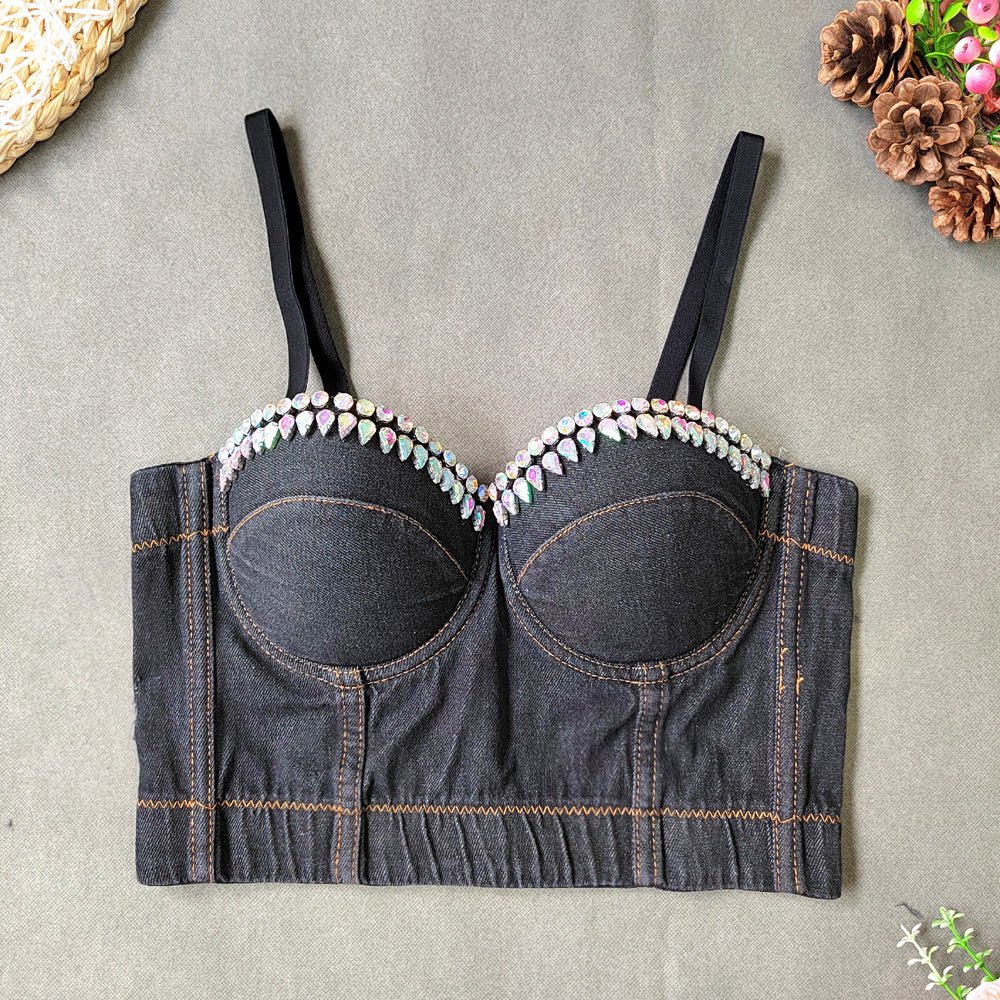 Denim Bustier with Rhinestone's - TayDiane