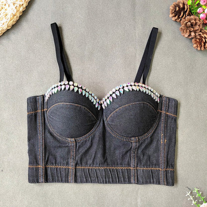 Denim Bustier with Rhinestone's - TayDiane