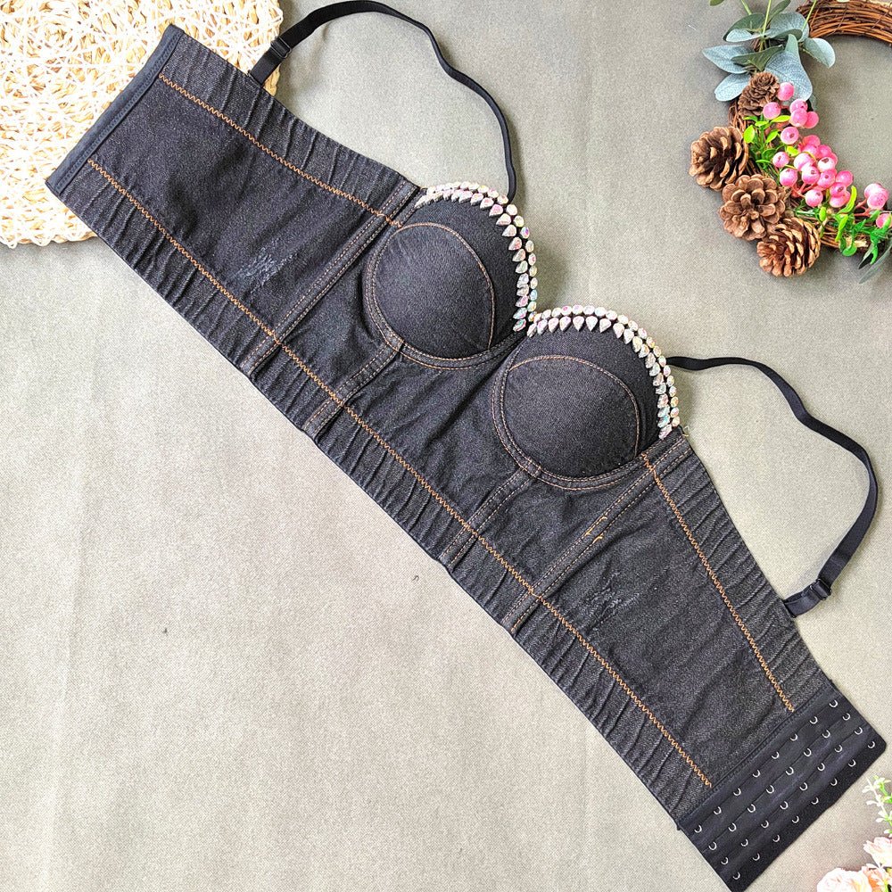 Denim Bustier with Rhinestone's - TayDiane