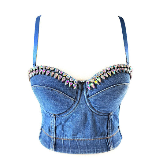 Denim Bustier with Rhinestone's - TayDiane