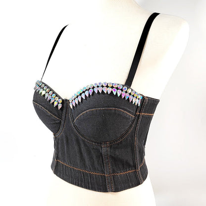 Denim Bustier with Rhinestone's - TayDiane