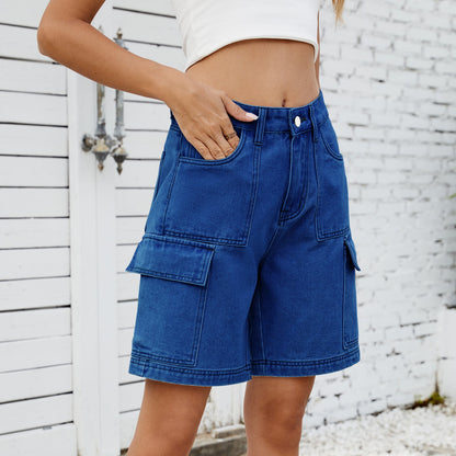 Denim Cargo Loose Fit Shorts - TayDiane