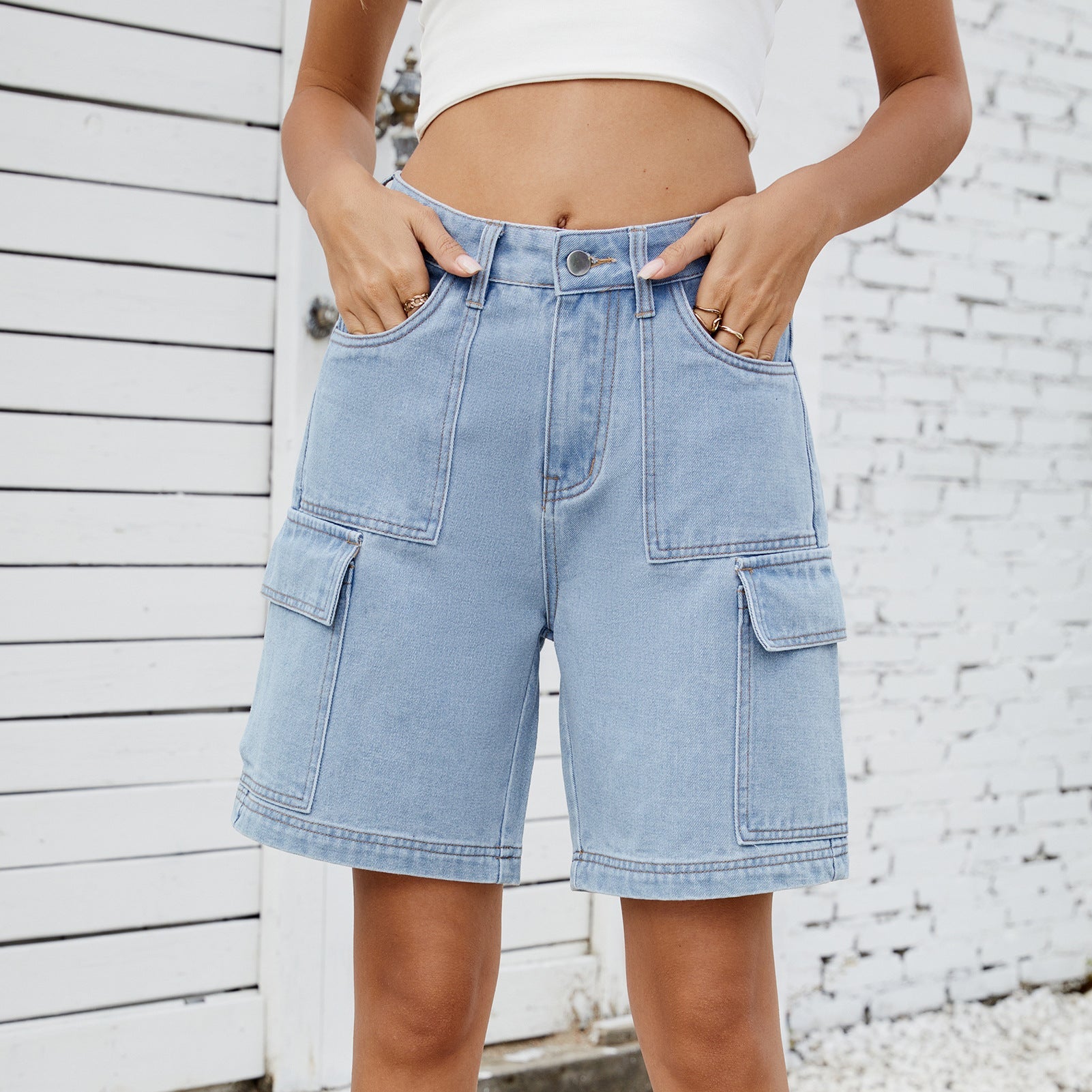Denim Cargo Loose Fit Shorts - TayDiane