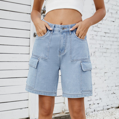 Denim Cargo Loose Fit Shorts - TayDiane