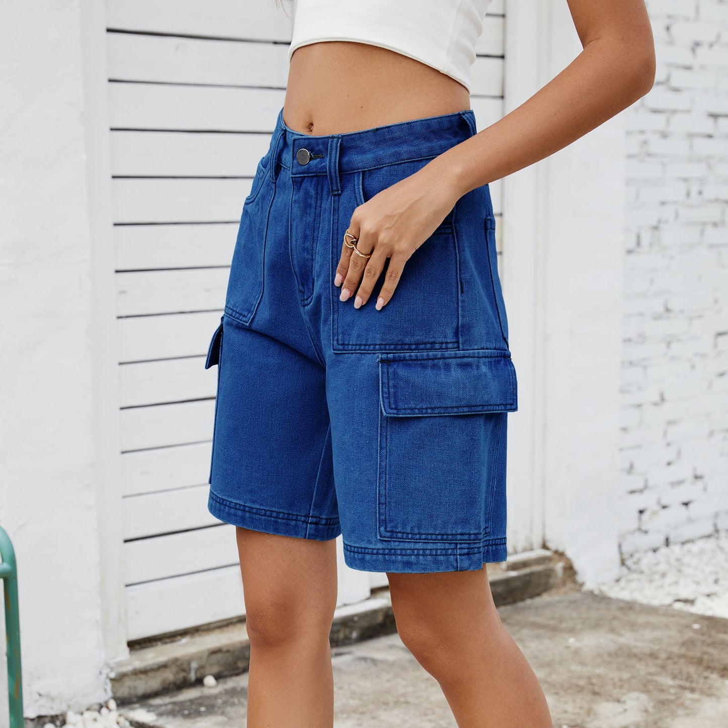 Denim Cargo Loose Fit Shorts - TayDiane