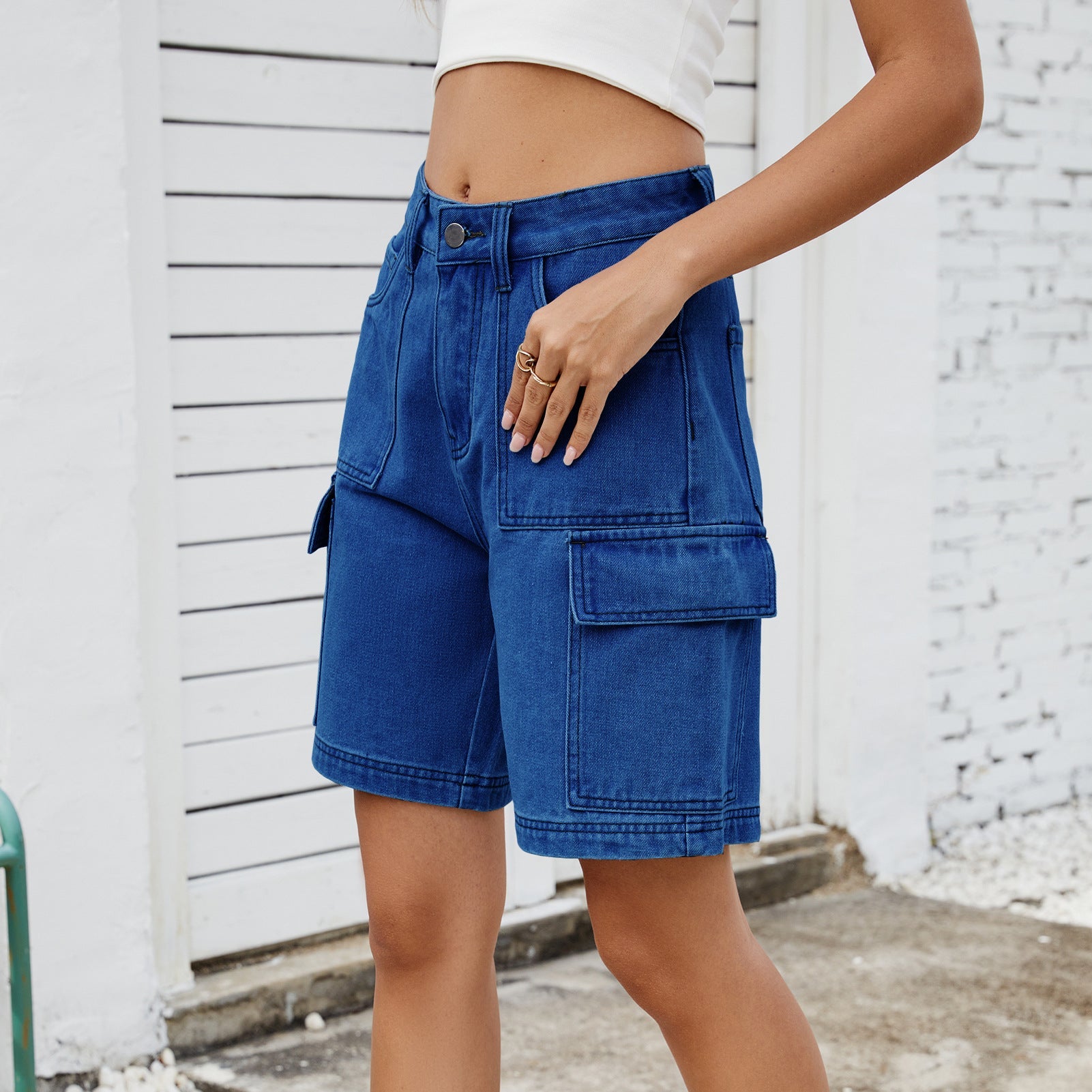 Denim Cargo Loose Fit Shorts - TayDiane