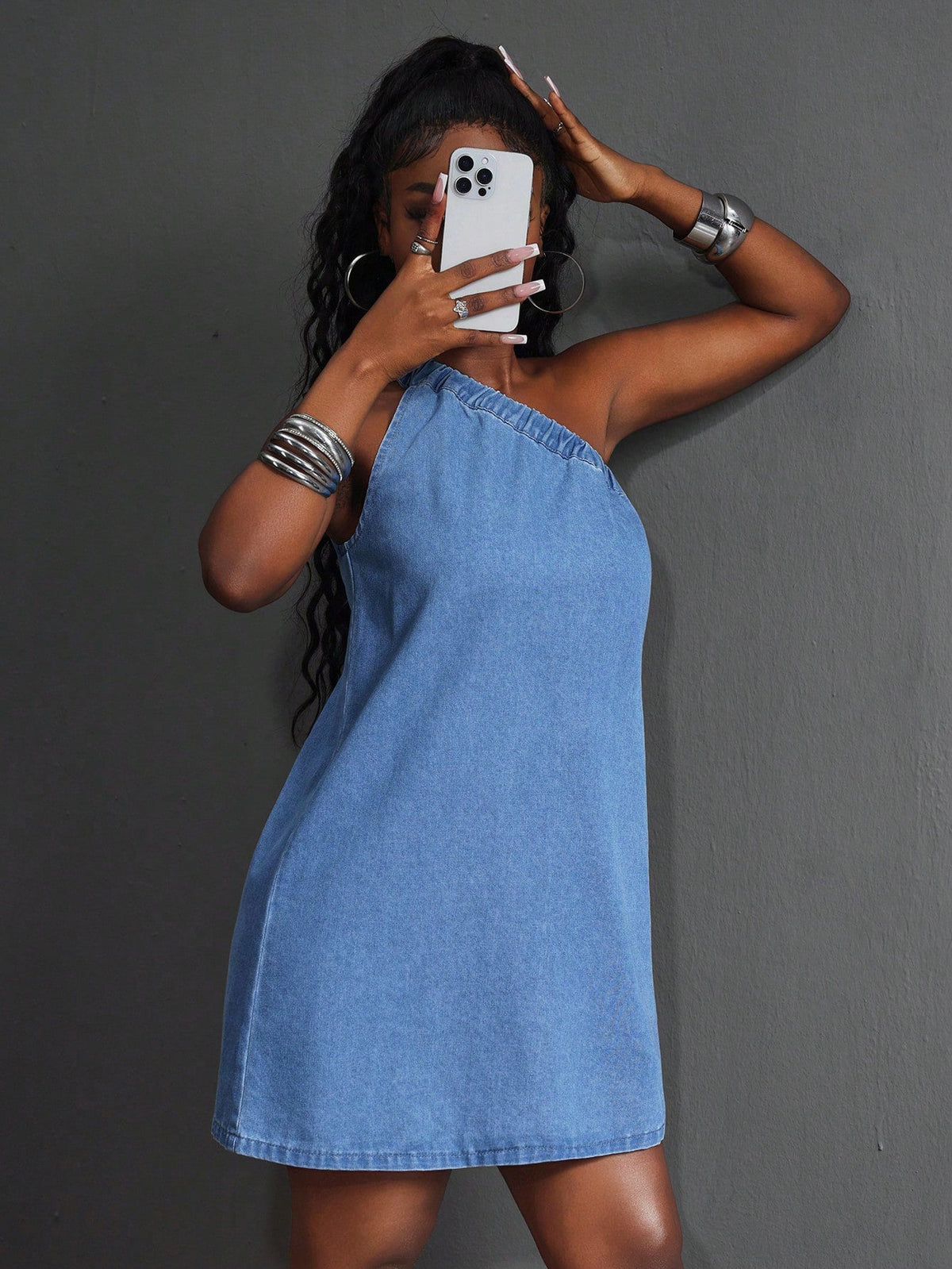 Denim Daydream One-Shoulder Dress - Taydiane