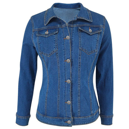 Denim Jacket with Long Sleeves, Collar, and Pockets - TayDiane
