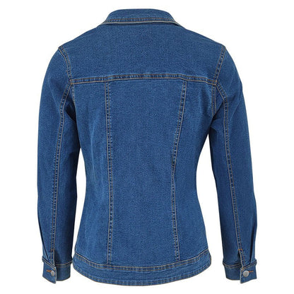 Denim Jacket with Long Sleeves, Collar, and Pockets - TayDiane