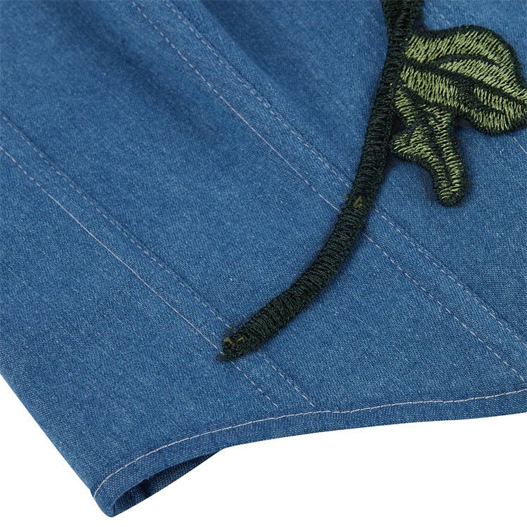 Denim Rose Embroidery Bustier - TayDiane