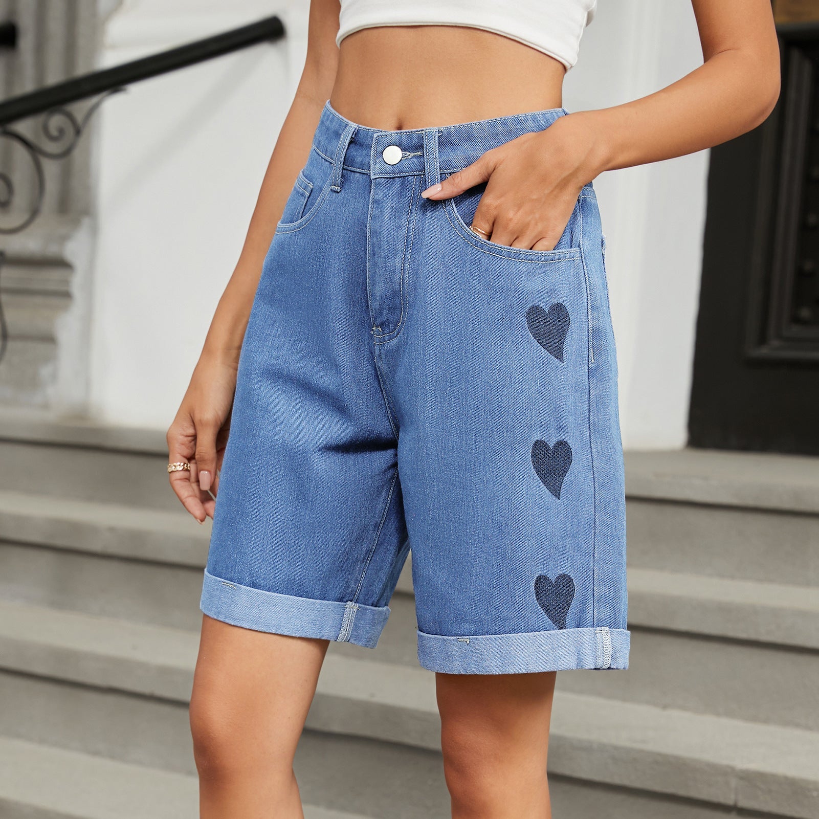 Denim Shorts with Hearts - TayDiane