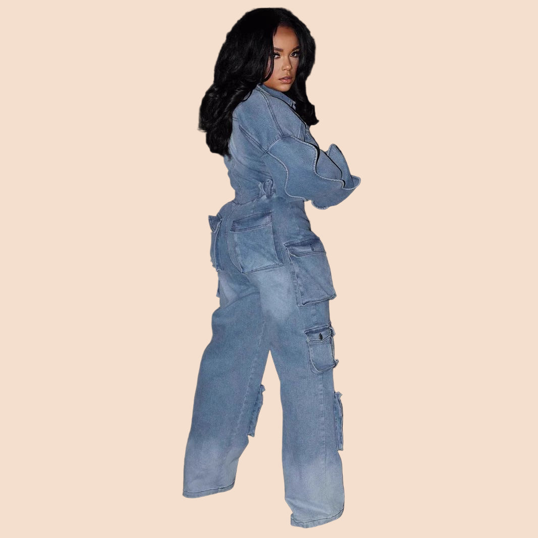 Denim Utility Cargo Jumpsuit - TayDiane