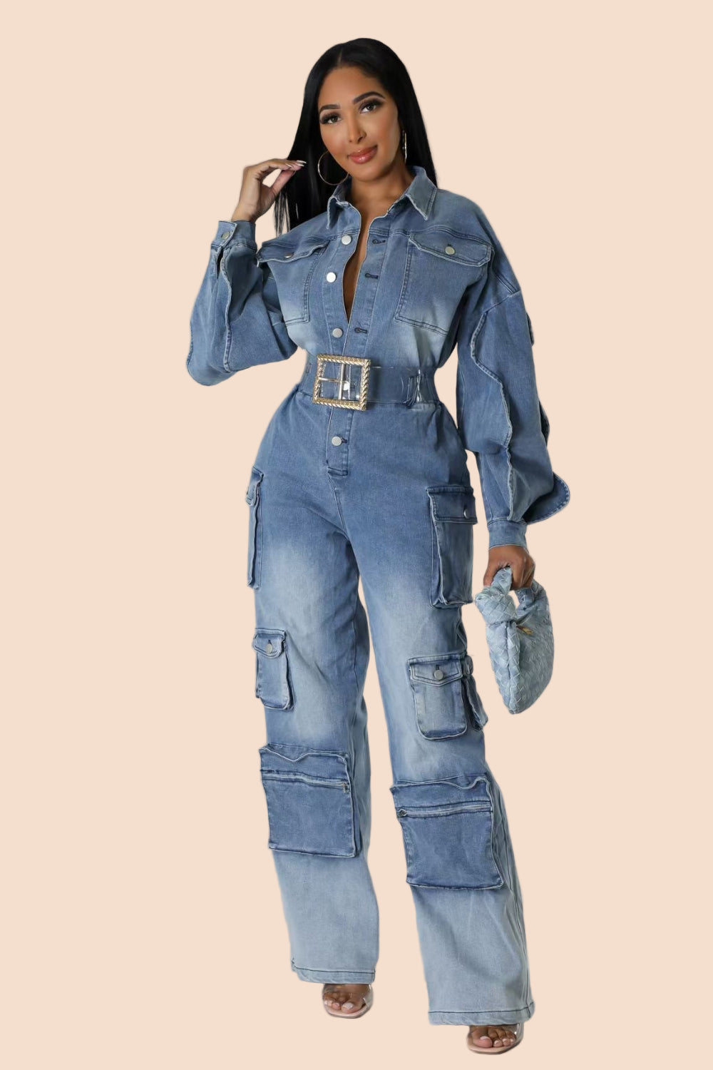 Denim Utility Cargo Jumpsuit - TayDiane
