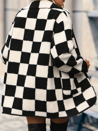 Double Take Checkered Button Front Coat - TayDiane