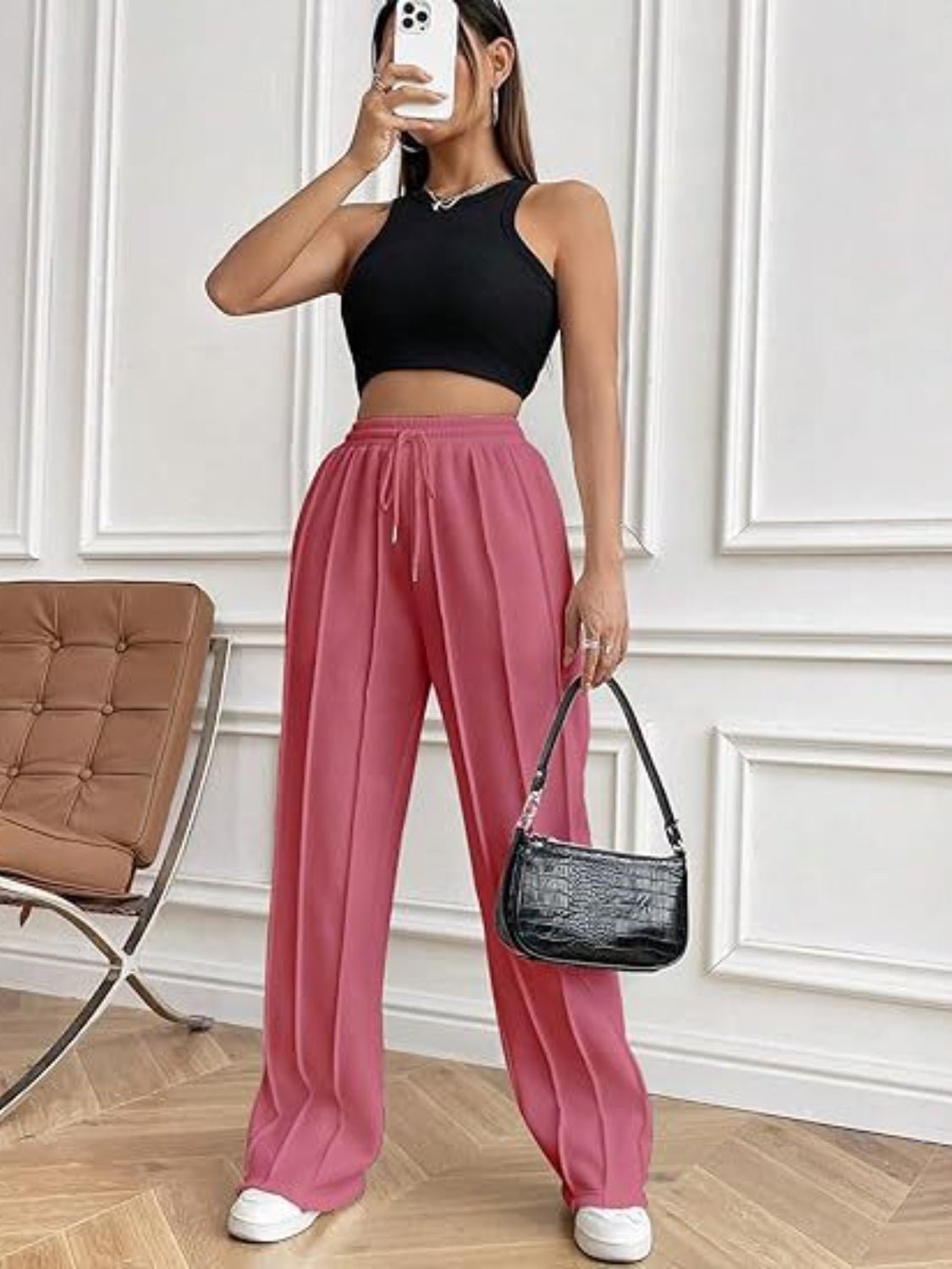 Drawstring Wide Leg Pants with Pockets - TayDiane