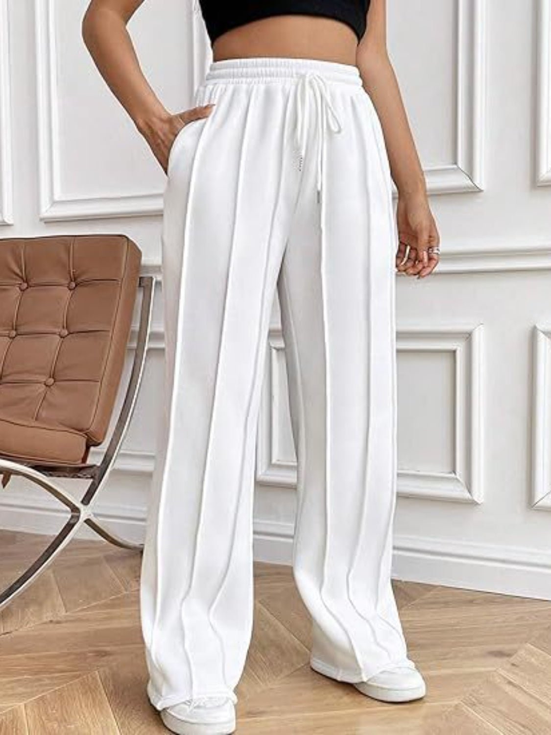 Drawstring Wide Leg Pants with Pockets - TayDiane