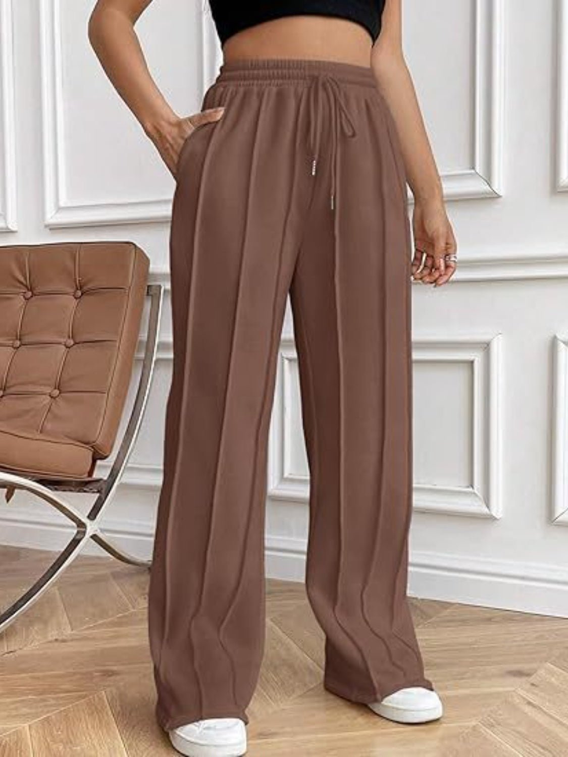 Drawstring Wide Leg Pants with Pockets - TayDiane