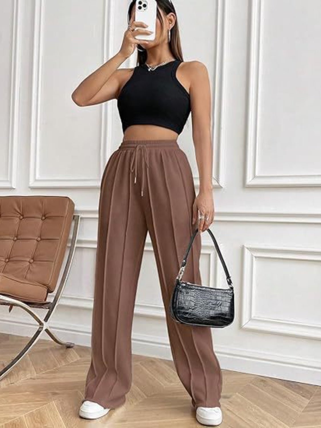 Drawstring Wide Leg Pants with Pockets - TayDiane