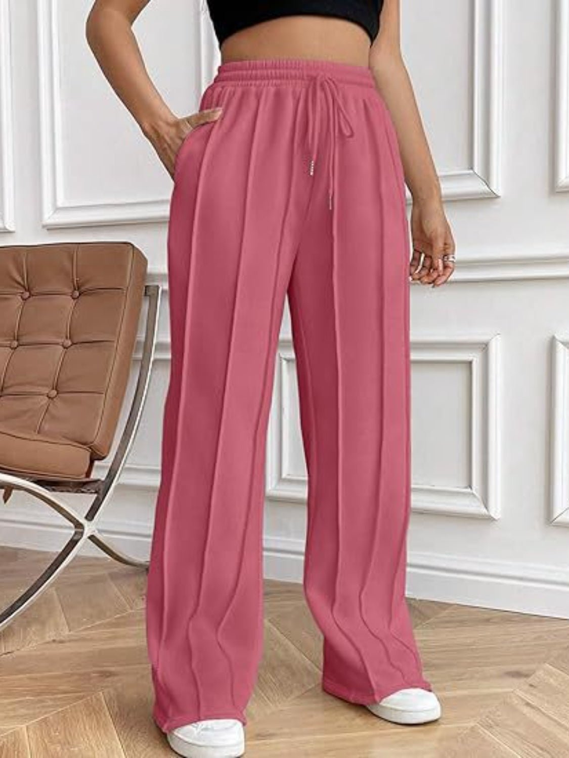 Drawstring Wide Leg Pants with Pockets - TayDiane