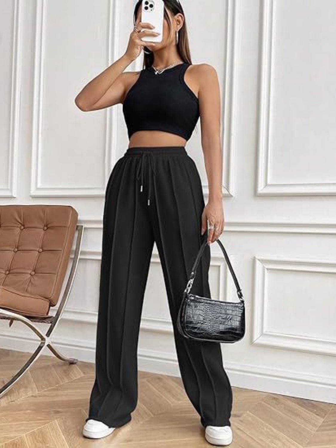 Drawstring Wide Leg Pants with Pockets - TayDiane