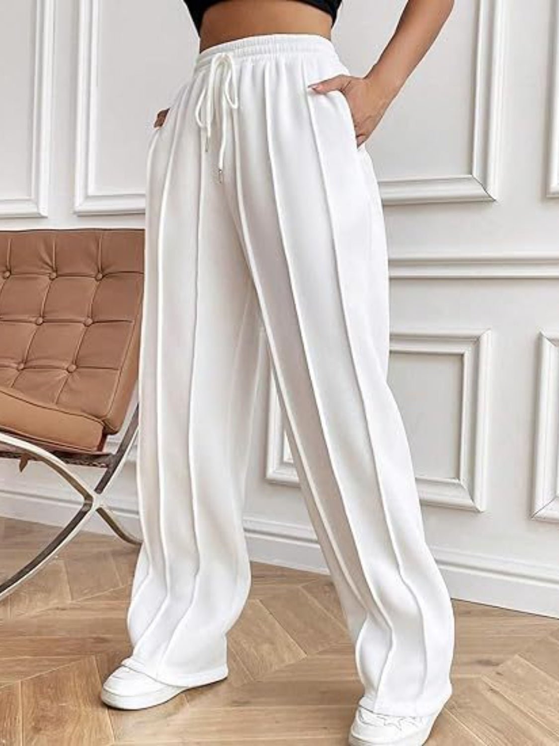 Drawstring Wide Leg Pants with Pockets - TayDiane