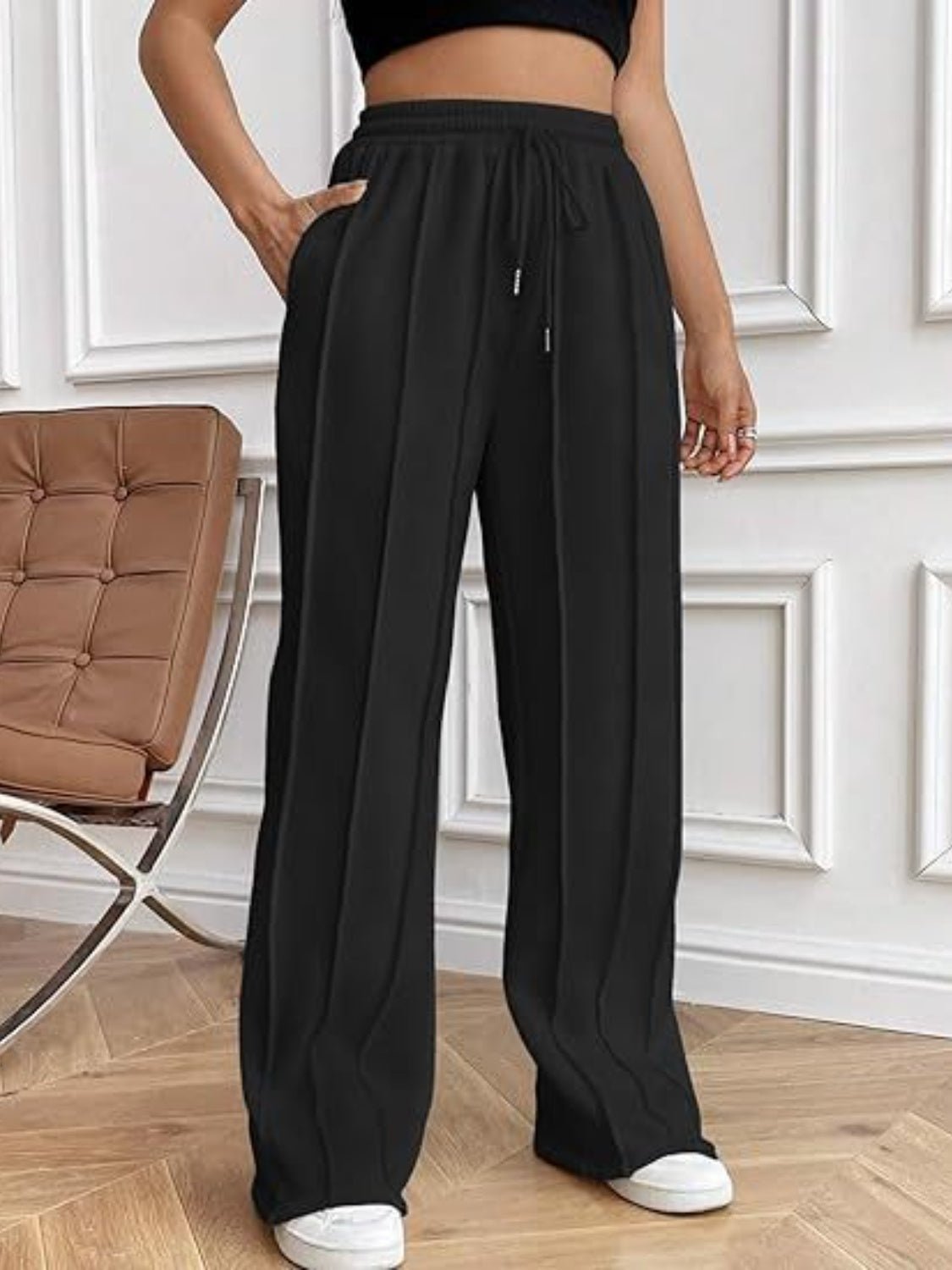 Drawstring Wide Leg Pants with Pockets - TayDiane