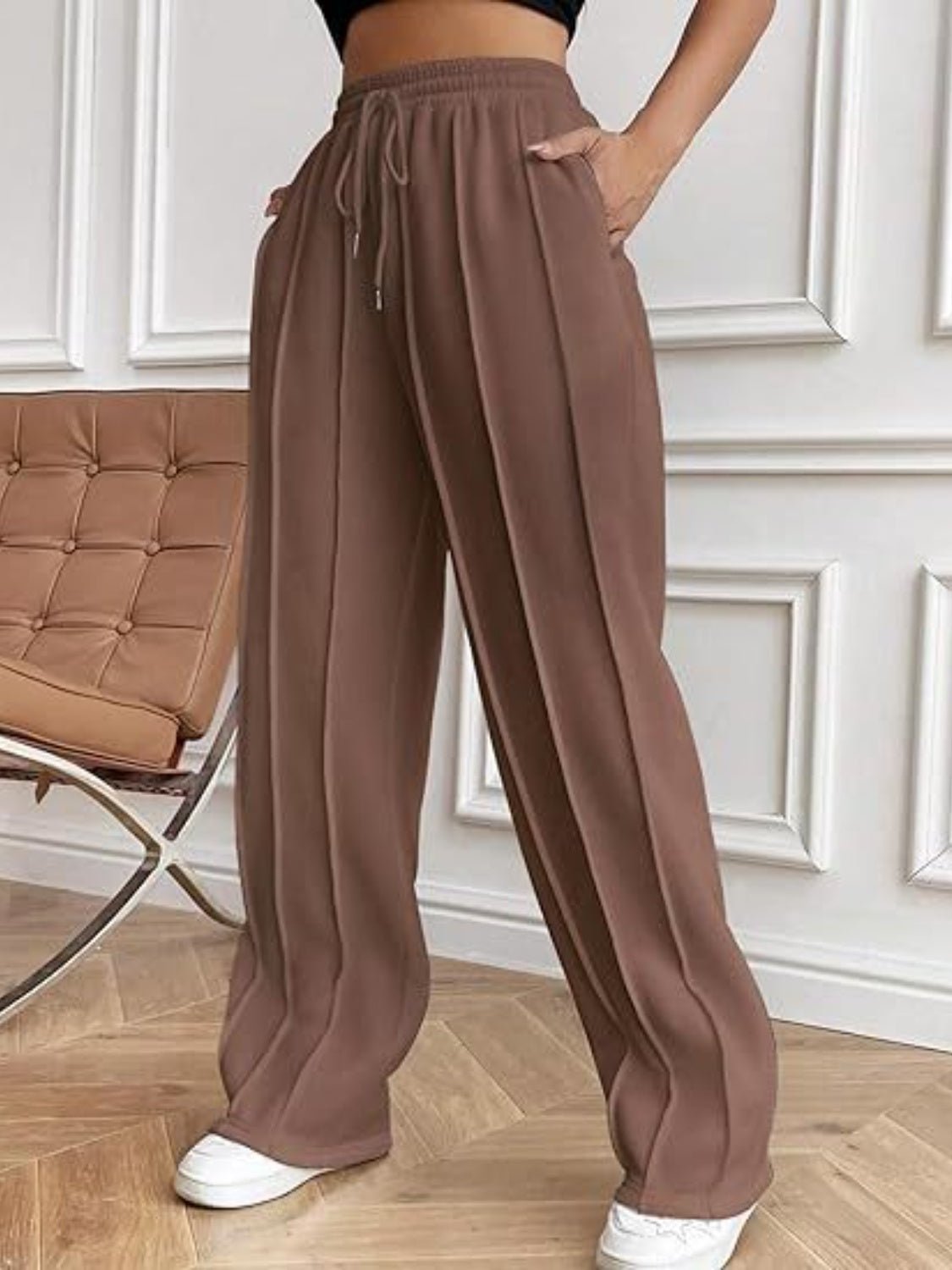 Drawstring Wide Leg Pants with Pockets - TayDiane