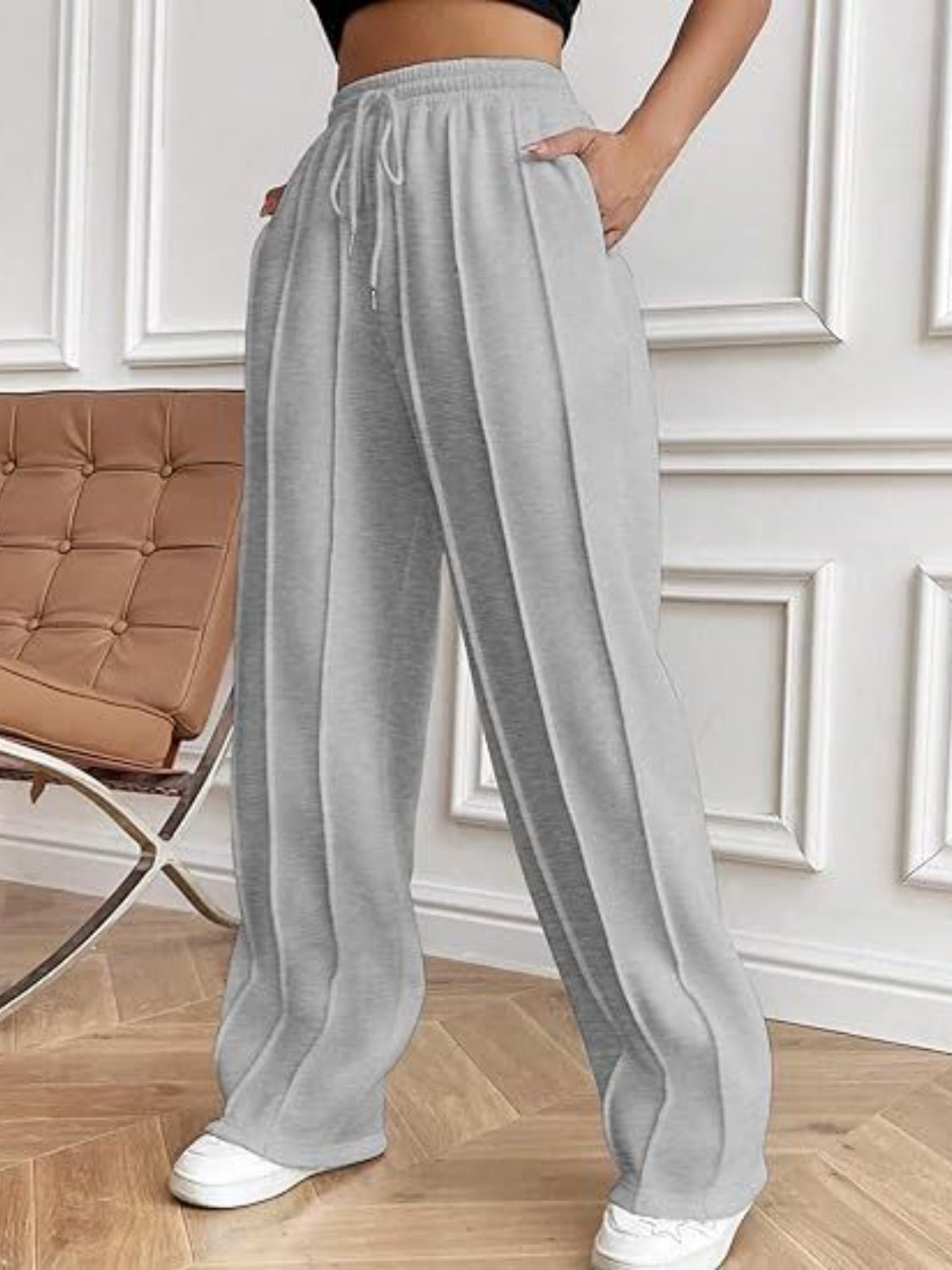 Drawstring Wide Leg Pants with Pockets - TayDiane