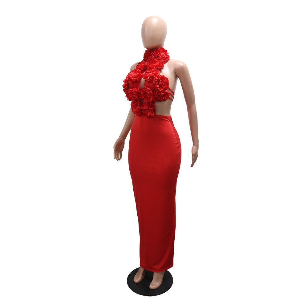 Dress Sexy Halter Large Floral Evening Dress Women - Taydiane