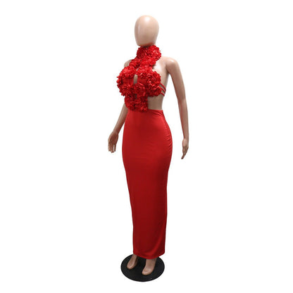 Dress Sexy Halter Large Floral Evening Dress Women - Taydiane