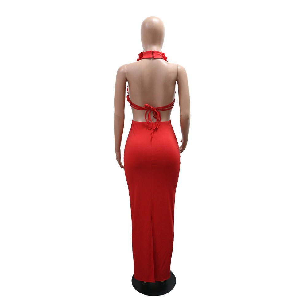 Dress Sexy Halter Large Floral Evening Dress Women - Taydiane