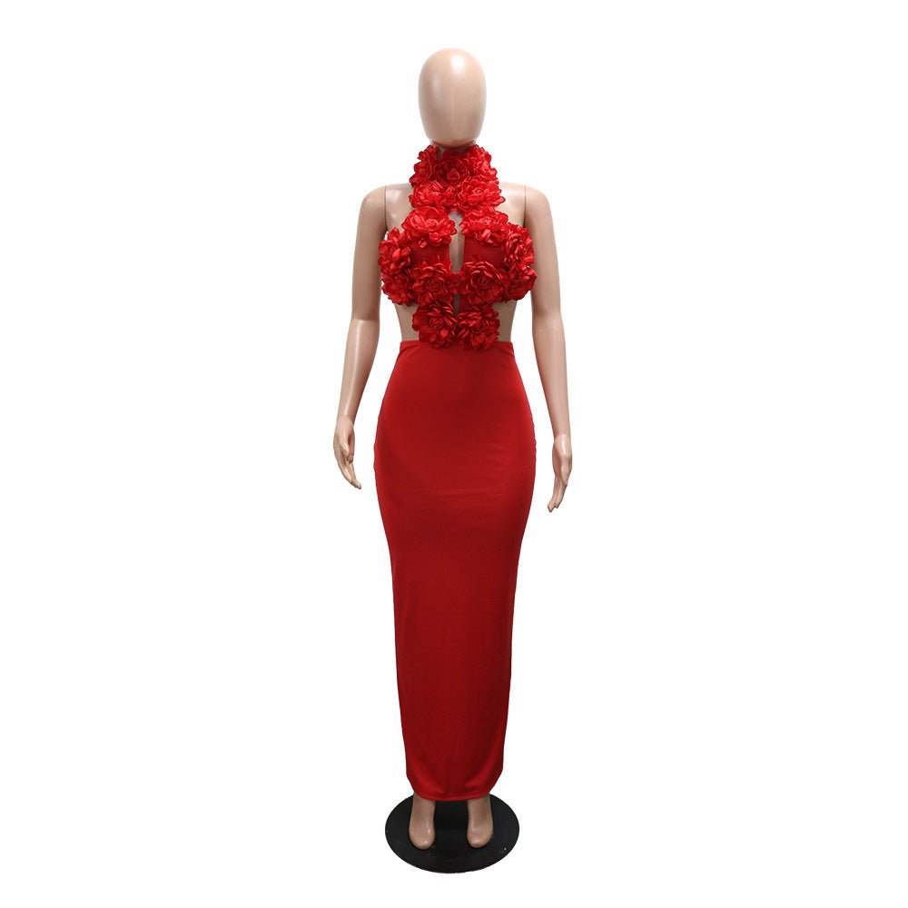 Dress Sexy Halter Large Floral Evening Dress Women - Taydiane