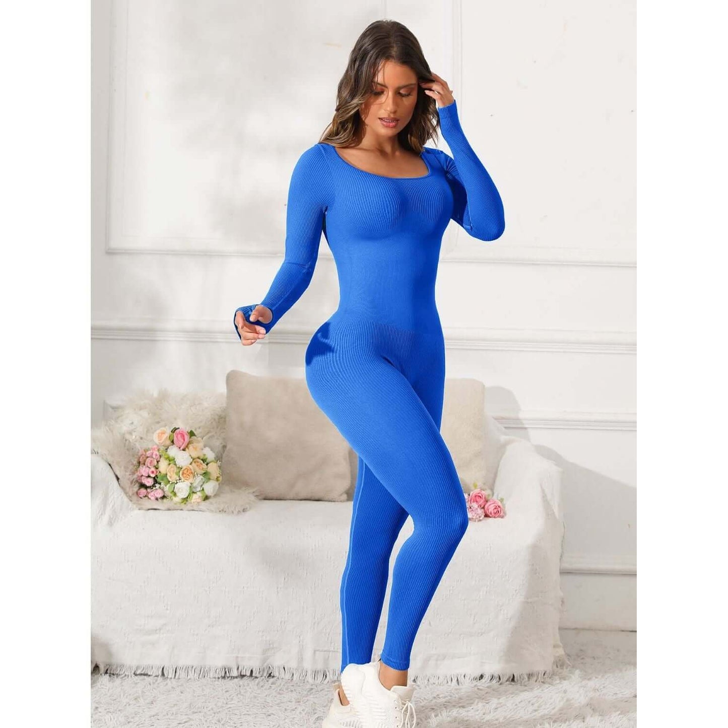 Scoop Neck Long Sleeve Active Jumpsuit