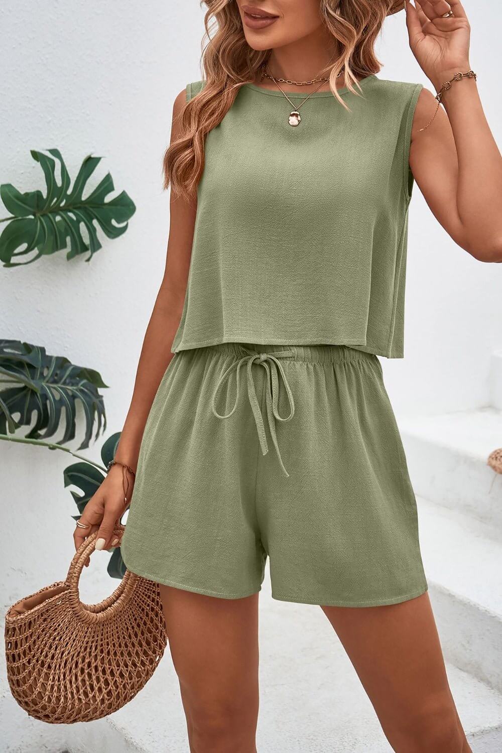 Button Back Detail Shorts Set