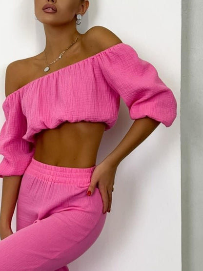 Off Shoulder Cropped Top and Pants Set