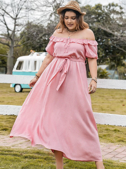 Plaid Off-Shoulder Midi Dress