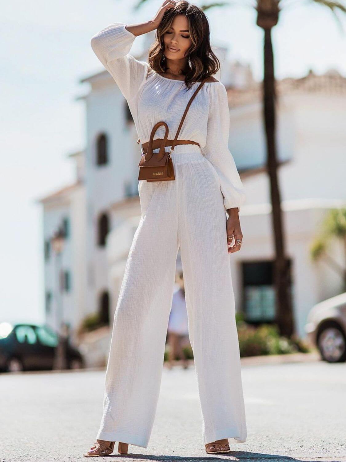 Off Shoulder Cropped Top and Pants Set