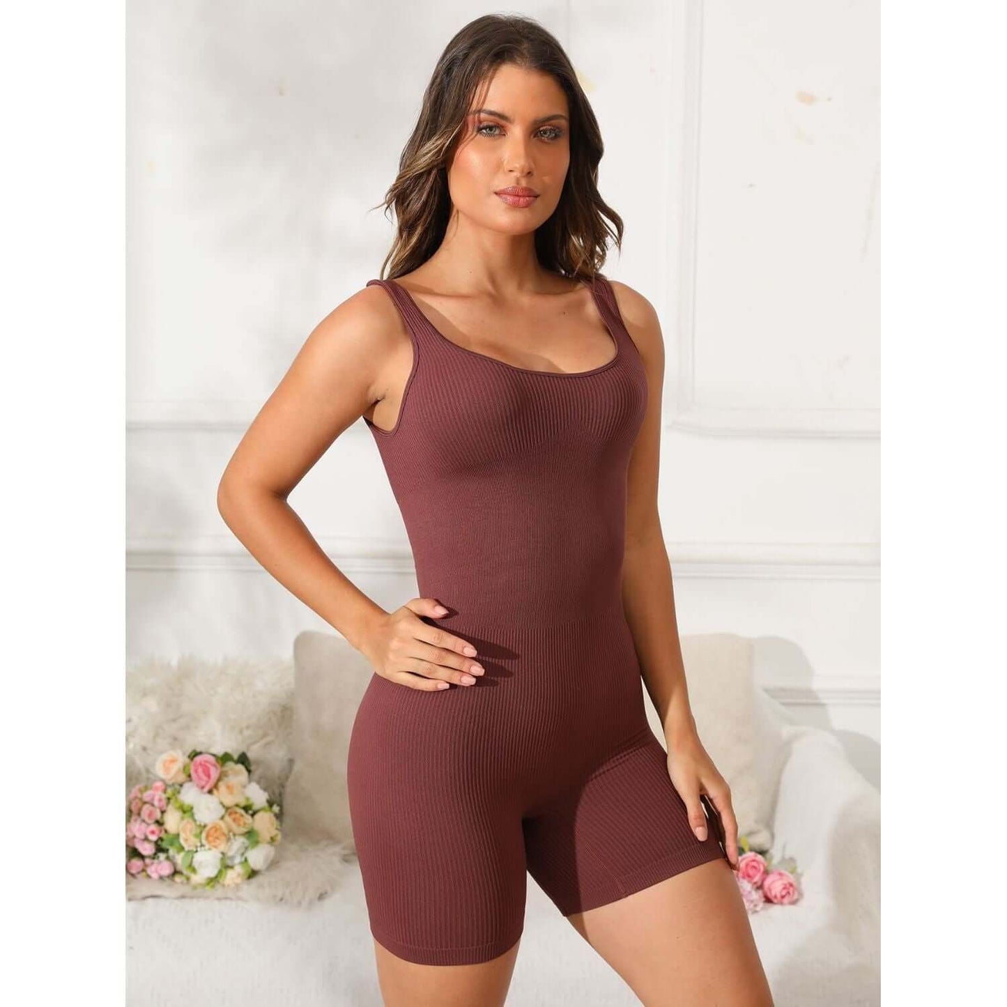 Scoop Neck Wide Strap Active Romper