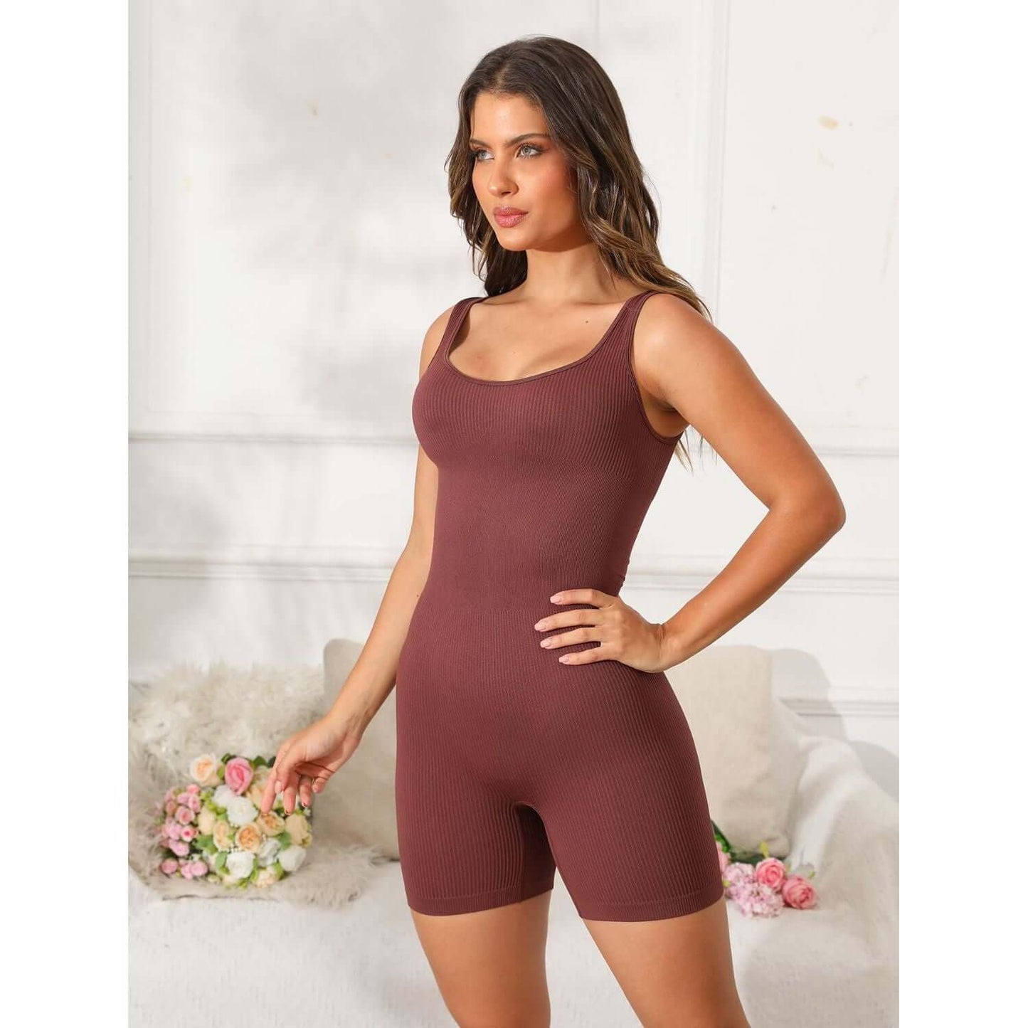 Scoop Neck Wide Strap Active Romper