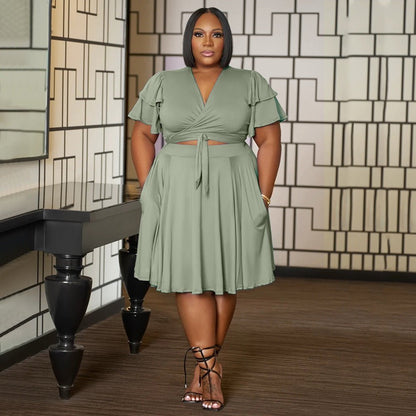 Effortless Charm Curvy Size Skirt Set - Taydiane