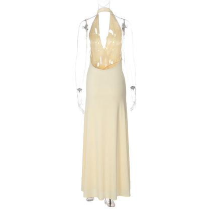 Elegant Backless Halter Maxi Dress - Taydiane