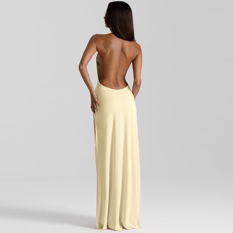 Elegant Backless Halter Maxi Dress - Taydiane