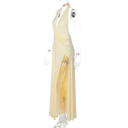 Elegant Backless Halter Maxi Dress - Taydiane