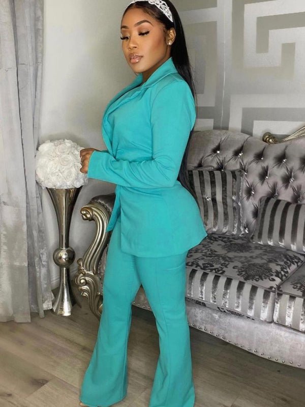 Elegant Double - Breasted Flared Pantsuit - TayDiane