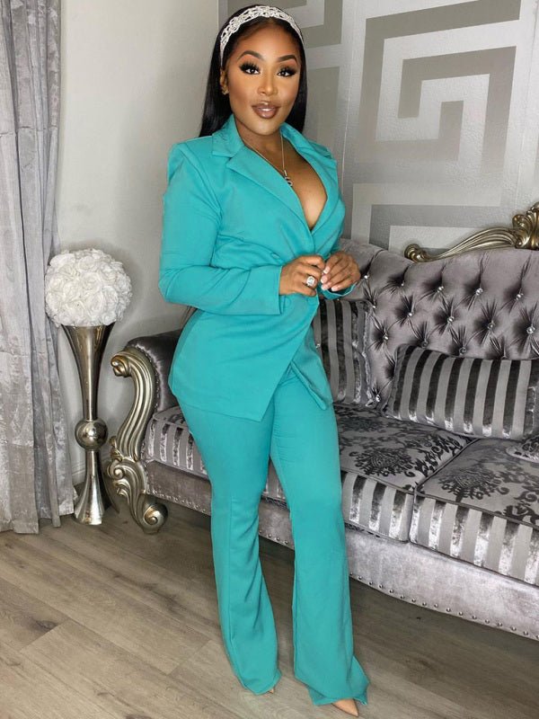 Elegant Double - Breasted Flared Pantsuit - TayDiane